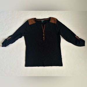 Lauren Ralph Lauren Black and Brown 3/4 Sleeve Shirt size L